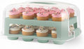 EXTRA TALL DOME 24 Cupcake Carrier, Green Cupcake Holder Carries 24 Cupcake Storage Container, Muffin Traveler Two Tier Stand Reusable Cupcake Box