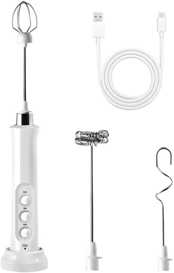 Rechargeable Milk Frother, Handheld Electric Mini Foam Maker with 3 Adjustable Speed for Coffee, Latte, Hot Chocolate, Portable Drink Mixer and Whisker