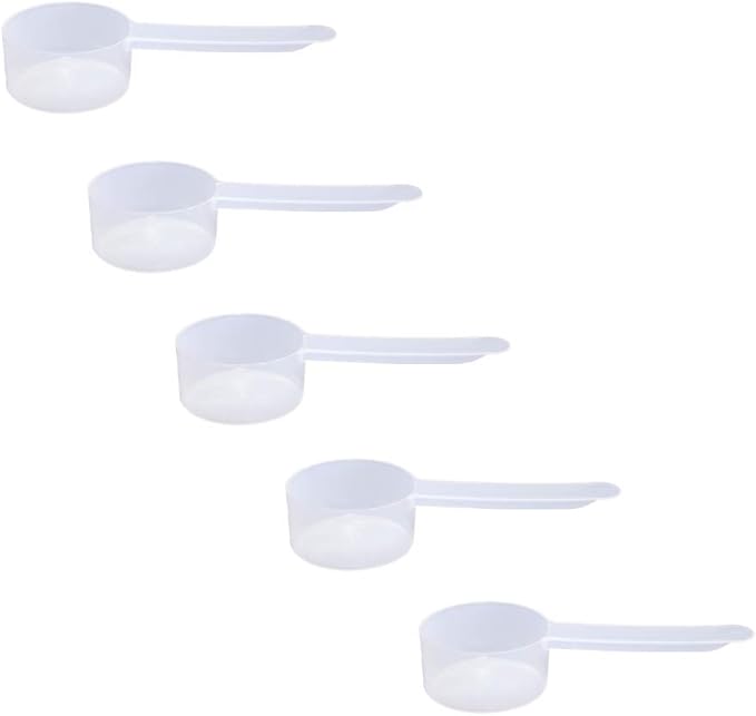 Plastic Measuring Scoop, 4 teaspoon (20 cc | 20 mL) Long Handle Spoons for Powders, Granules, Coffee, Pet Food, Baking Supplies, Protein and Other Dry Goods, BPA Free (Set of 5)