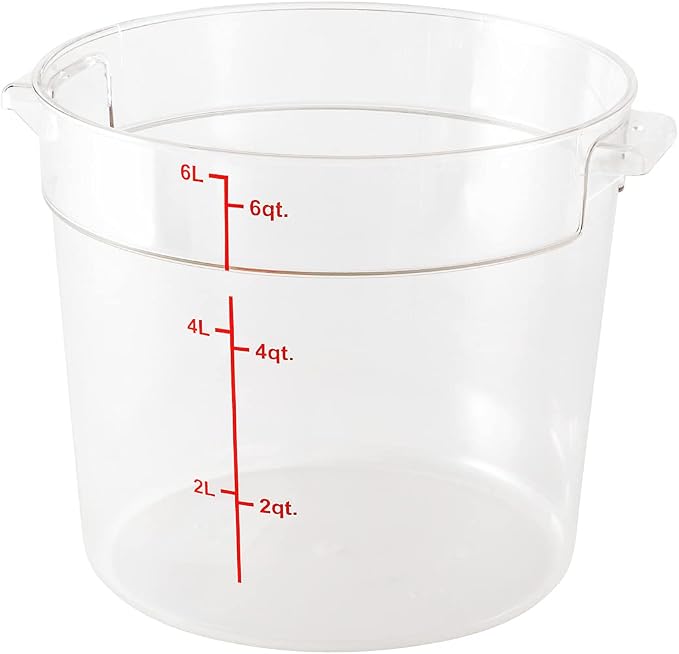 Restaurantware Met Lux 6 Quart Food Storage Containers 10 Round Commercial Storage Containers - Lids Sold Separately With Volume Markers Clear Plastic Food Prep Buckets Space-Saving Storage