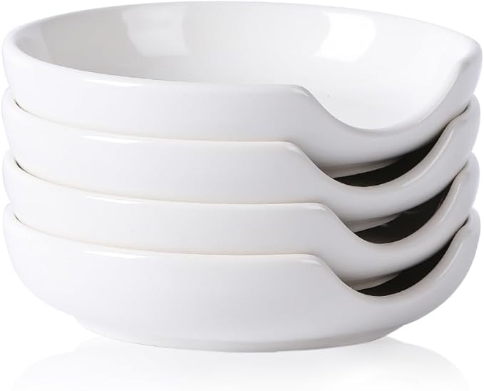 Selamica Ceramic Spoon Rest, 4.8 Inch Spoon Rest for Stove Top, Spoon Holder for Kitchen Counter, Coffee Spoon Holder, Heat-Resistant Cooking Utensil Rest for Ladles Tong, Set of 4, White