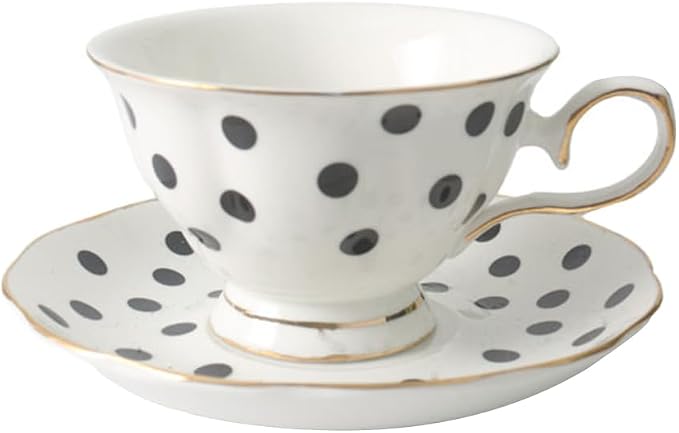 Didiseaon Polka Dot Cup and Saucer Set Ceramic Tea Mug with Saucer 5.51 Inch European Style Coffee Cup for Home and Office Afternoon Tea You Deserve to Have One