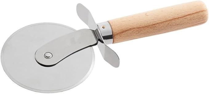 Soro Essentials- 4" Stainless Steel Pizza Cutter Wheel with Wooden Handle- Pizza Wheel Slicer Built in Finger Guard for Safety Pizza Wheel Sharp Blade for Cutting Through Crusts Pies and Comfort Grip