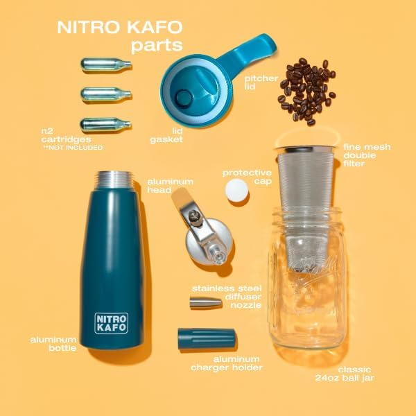 Premium 1L Nitro Coffee Maker, Aluminum Nitro Cold Brew Coffee Maker with Special Nitro Diffuser Nozzle & Cold Brew Pitcher for Making Nitro Cold Brew, 1 Quart/1L