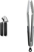 OXO Good Grips Garlic Press + 12-Inch Stainless Steel Locking Tongs Bundle