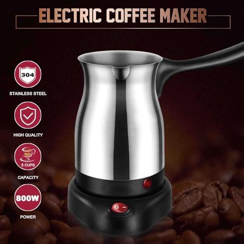 Sanpyl Turkish Coffee Pot, Stainless Steel Arabic, Greek & Turkish Electric Coffee Maker Machine Pot, 600ml Coffee Tea Warmer Kettle with Removable Anti Scald Handle Cordless Base for Home & Travel