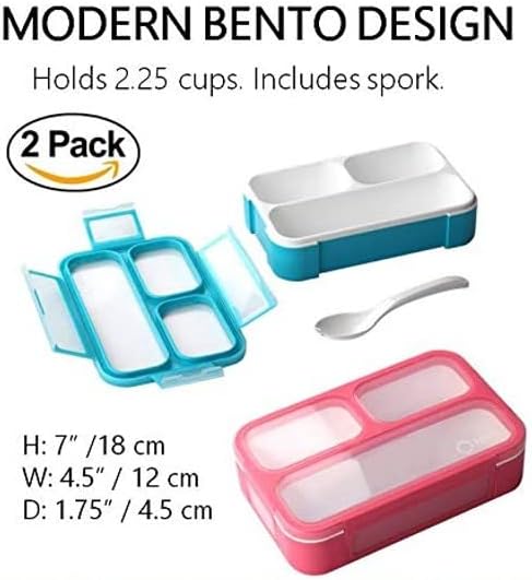 Bundle of 2 Bento Lunch Box Kids & Adult (Blue & Pink) + 2 Small Bento Lunch Box for Girls Boys (Blue & Pink)