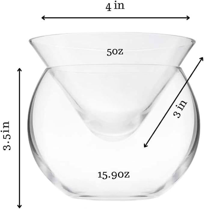 LEMONSODA Stemless Martini Glasses with Chiller - Elegant Cocktail Glass Set with Caviar Server Bowl - Beautiful Bar Martini Gift Set for Margarita, Cosmopolitan, Manhattan Cocktails (Set of 2)