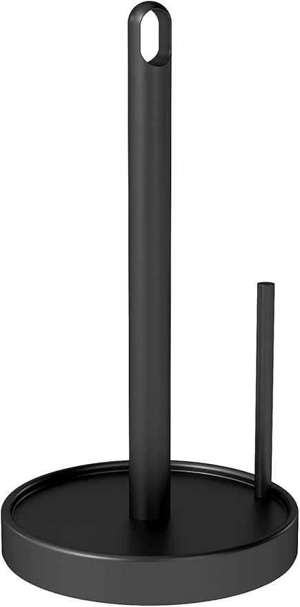 STWWO Paper Towel Holder Countertop, Black Paper Towel Holder with Anti Slip Weighted Base, Stainless Steel Heavy Duty Freestanding Papertowel Holder for Bathroom, Kitchen Roll Holder