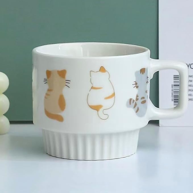Ceramic Coffee Mugs 12 oz, Cups Set of 4, Mug for Coffee Milk Latte Cappuccino Tea, for Office Home shwasher Microwave Freezer Safe（Cat）