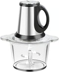 Sakerplus Multifunctional Large Capacity Meat Grinder, 250W Electric Food Processor with 3 Speeds, 2L Stainless Steel Bowl & 4 Sharp Blades for Meat, Vegetables, Nuts (2L-glass)