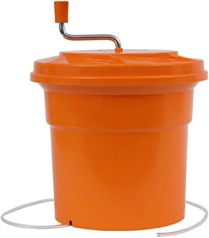 5-Gallon Salad Spinner - Manual Lettuce Dryer, High-Capacity, Orange, Plastic Spinner for Efficient Greens Drying in Commercial Kitchens