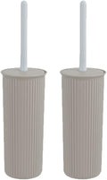 Decorative Plastic Toilet Bowl Brush and Holder Set, Taupe (2 Pack) Cleaner Scrubber for Bathroom - Ribbed Design