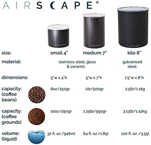 Planetary Design Airscape Stainless Steel Coffee Canister | Food Storage Container | US Patented Inner Plunger Lid REMOVES Excess Oxygen | Don't Buy airtight, Buy AIR-Less (Medium, Brushed Steel)