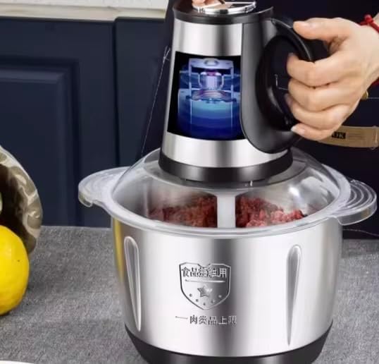 Procesador de alimentos, potente picadora de carne de 2.L. 300 W, cuenco de acero inoxidable de 3 modos de velocidad, 4 cuchillas de dos niveles para cebolla, carne, nueces, frutas, ajo,