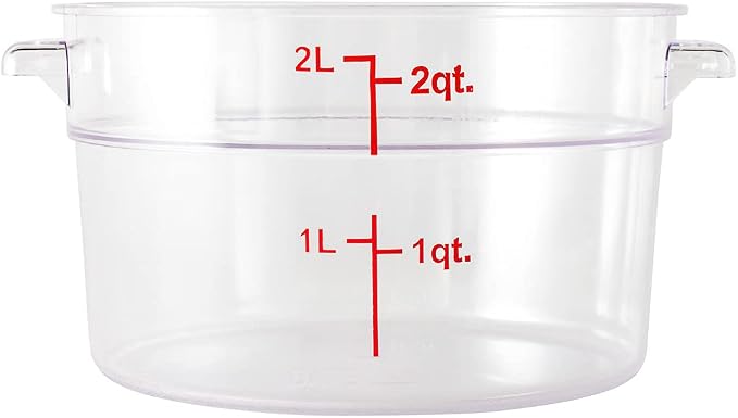 Restaurantware Met Lux 2 Quart Food Storage Containers 10 Round Commercial Storage Containers - Lids Sold Separately With Volume Markers Clear Plastic Food Prep Buckets Space-Saving Storage