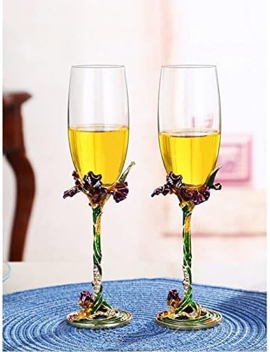 SUQ I OME Enamel Wine Crystal Champagne Flutes Glasses Set of 2, Decorative Enamel Champagne Glasses, Gifts for Brides and Grooms, Wedding, Valentine, Anniversary, Birthday