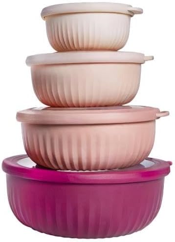 COOK WITH COLOR Prep Bowls with Lids- Wide and Deep Nesting Plastic Small Mixing Bowl Set with Lids, 8 Piece Set - Wide Bowls, Rose