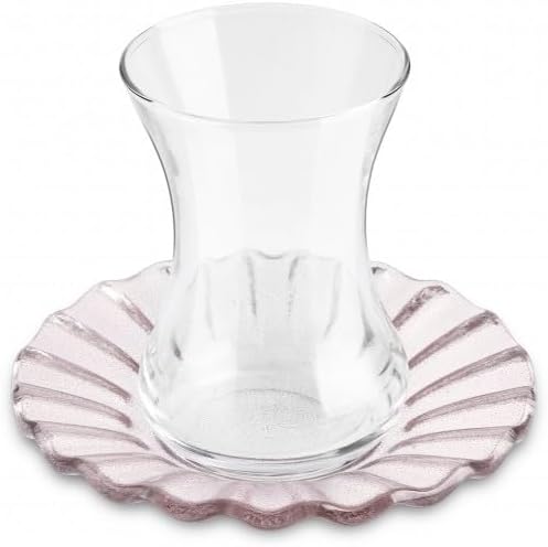 Karaca Luna 12-Piece Turkish Tea Cups for 6 People, 4.4 fl oz Turkish Tea Glasses Set with Elegant Light Brown Glass Saucers