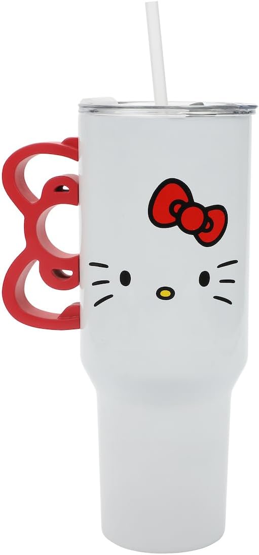 Bioworld Hello Kitty 40 Oz Stainless Steel Tumbler With Sculpted Bow Handle