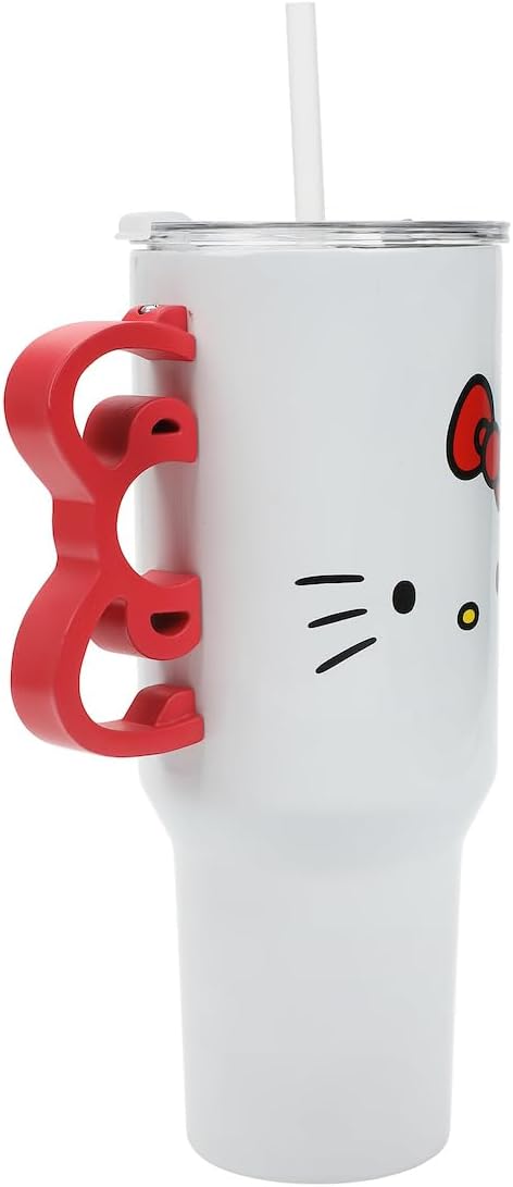 Bioworld Hello Kitty 40 Oz Stainless Steel Tumbler With Sculpted Bow Handle