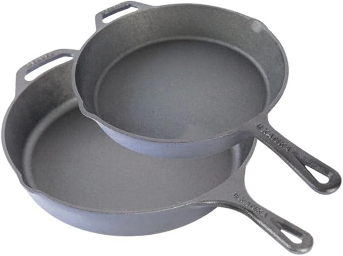 KANKA Cast Iron Skillet Set – Pre-Seasoned 10 Inch & 12 Inch Cast Iron Frying Pans – Iron Skillet Set for Stove, Oven, Grill & Searing Pan Cooking – Includes Silicone Handles & Scrapers