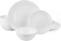 LaGlint Dinnerware Sets for 6, Light & Durable 18 Pieces Opal Glass Plates and Bowls Set, Dishwasher and Microwave Safe Ribbed Dish Dinning Ware, Thin but Strong Geometric Faceted White