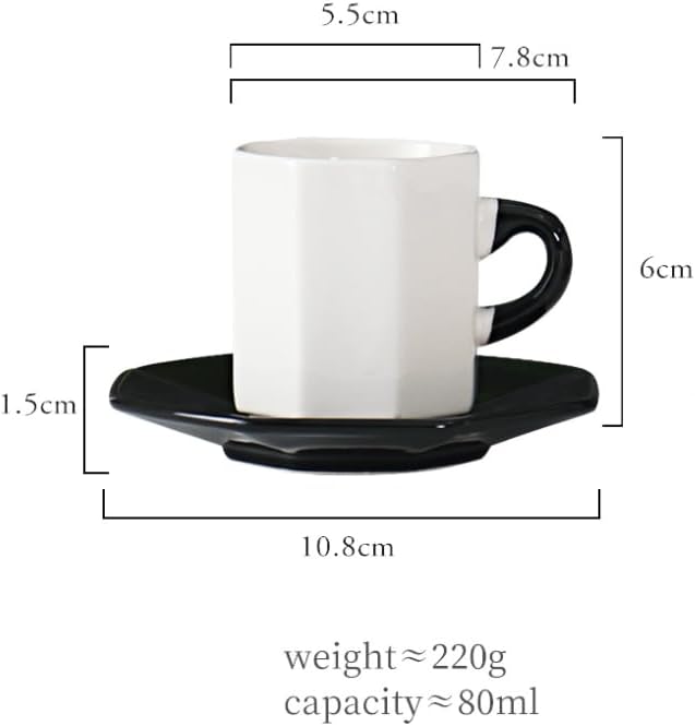 Bacimi® Mini Ceramic Espresso Cups with Saucer - Set of 4/2.7oz / 80ML - Small Drinking Cups with Handle - Dishwasher & Microwave Safe - Modern Italian Inspired Mugs for Coffee, Cocoa