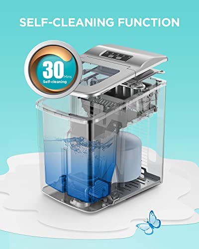 Ice Makers Countertop - Silonn Portable Ice Maker Machine for Countertop, Make 26 lbs Ice in 24 hrs, 2 Sizes of Bullet-Shaped Ice with Ice Scoop and Basket, Silver