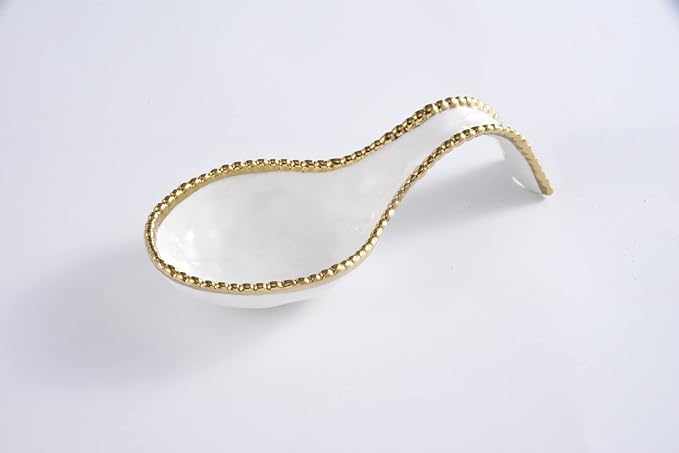 Pampa Bay Golden Salerno Titanium-Plated Porcelain Spoon Rest, 9.5 x 4in