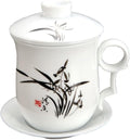GOLDY&WENDY Ceramic Tea Mug with Infuser Lid and Saucer Sets Chinese Porcelain Personal Tea Cup Great for Tea Lover Gift