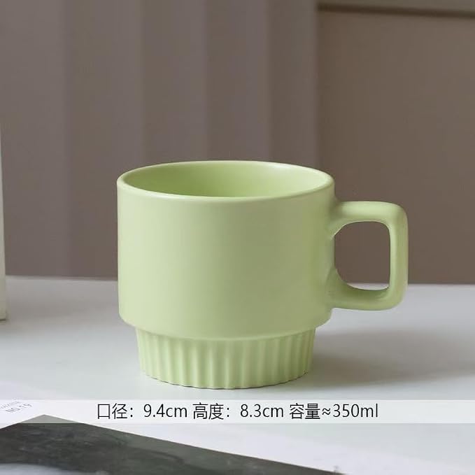 12OZ Stackable Coffee Mugs Set, Ceramic Coffee Cups with morandi color for Au Lait, Cappuccino,Latte,Cafe,Mocha,Tea, Suit Party Housewarming Wedding, Set of 4, Dishwasher&Microwave Safe（Green）