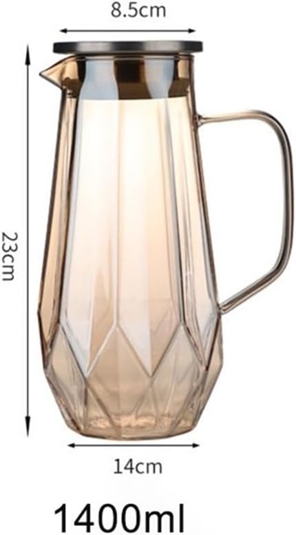 GLigeT Iced Tea Pitcher 1.4L Glass Water Pitcher with Lid Hot Cold Water Water Jug Home Water Carafe Great for Iced Tea, Lemonade, Juice, Milk, and More Water Jug(Brown)