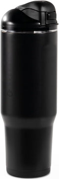HydroJug Ease2o Water Bottle with Straw & Chug Lid, Stainless Steel, Vented Cap to Help Reduce Pressure, Water-Level Window, Cup Holder Friendly, Non-Slip Base – 32oz, Black