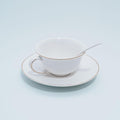 Bone China Tea Cup and Saucer Set with Spoon，Elegant Floral Tea Cup Set (7 oz)，British Coffee Latte Mug