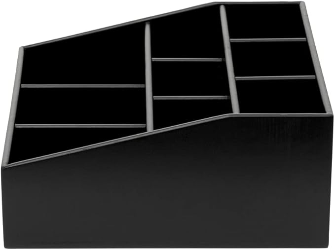 Restaurantware-11.75 x 5.5 Inch Coffee Condiment Organizer, 1 Square Creamer Organizer - 9 Compartments, Break-Resistant, Black Bamboo Coffee Accessory Caddy, Won't Chip, For Sugar Packets & Creamers