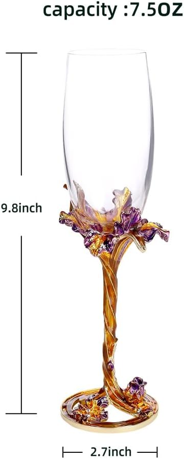 SUQ I OME Enamel Wine Crystal Champagne Flutes Glasses Set of 2, Decorative Enamel Champagne Glasses, Gifts for Brides and Grooms, Wedding, Valentine, Anniversary, Birthday
