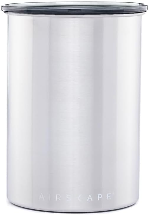Planetary Design Airscape Stainless Steel Coffee Canister | Food Storage Container | US Patented Inner Plunger Lid REMOVES Excess Oxygen | Don't Buy airtight, Buy AIR-Less (Medium, Brushed Steel)