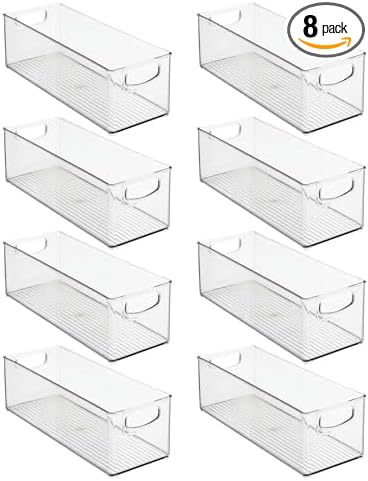 mDesign Plastic Closet Organizer with Handles - Storage Basket Bin for Closet Shelf Organization - Stackable Container for Organizing Clothes and Laundry Supplies - Ligne Collection - 8 Pack - Clear