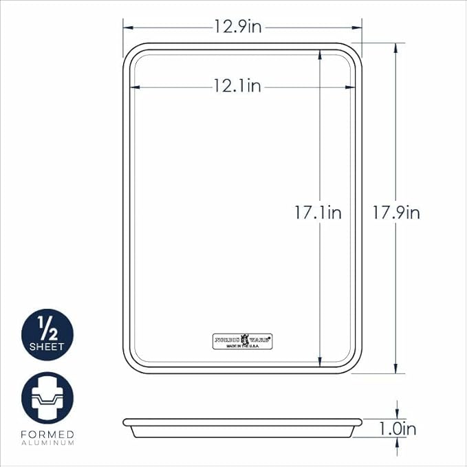 Nordic Ware Naturals Half Sheet and Quarter Sheet Baking Set - USA Made Aluminum Commercial Quality Sheet Pans for Baking or Roasting, Encapsulated Galvanized Steel Rim Prevents Warping