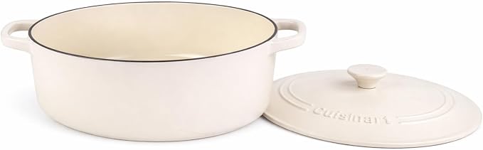 Cuisinart Chef's Classic Enameled Cast Iron Dutch Oven with Lid, Porcelain Enameled Interior, Oven Safe, Induction Compatible, 7-Quart, Oval, Matte Snow White