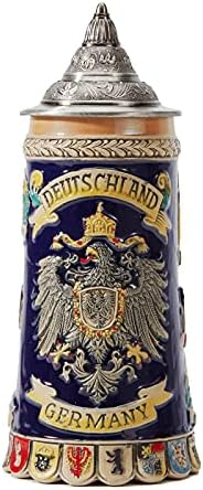 HAUCOZE Beer Stein Mug German Coats of Arms Drinking Viking Tankard with Pewter Lid Birthday Gifts for Men Father Husband 0.6 Liter