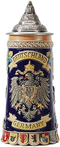 HAUCOZE Beer Stein Mug German Coats of Arms Drinking Viking Tankard with Pewter Lid Birthday Gifts for Men Father Husband 0.6 Liter