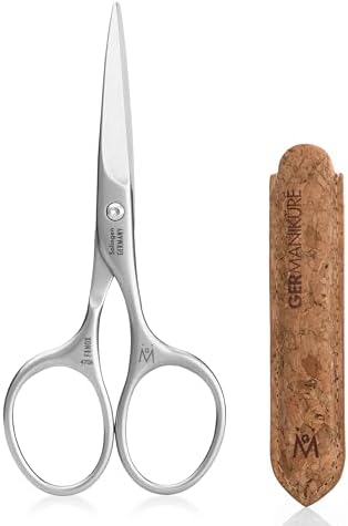 GERMANIKURE Beard and Mustache Scissors - FINOX Stainless Steel Professional Manicure Tools in Cork Case - Ethically Made in Solingen Germany - 4706