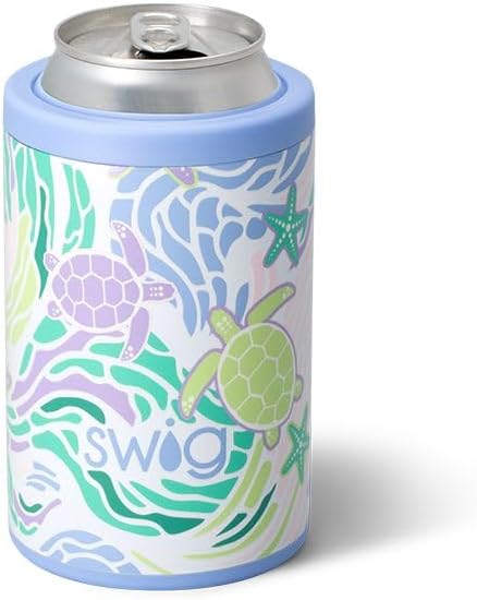 Swig Life Standard Can Cooler, 12oz Insulated Bottle & Can Holder, Stainless Steel Cooler, Covers for Standard 12 oz Beer Bottles, Beach Accessories for Women in Sea Swirl