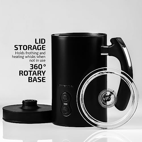 OVENTE Electric Milk Frother and Steamer, Automatic Hot and Cold Foam Maker for Coffee, Latte, Cappuccino or Macchiato, 500W Double-Wall Stainless Steel Milk Warmer with Auto Shutoff, Black FR3608B