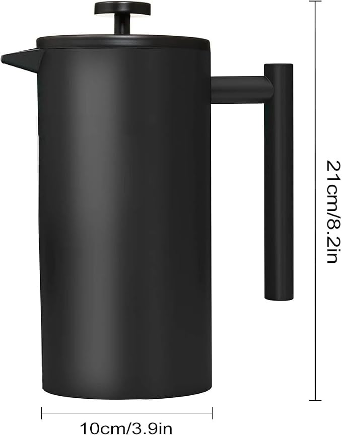French Press Coffee Maker,Stainless Steel Double Wall Insulated Coffee Press 34 oz,4-8 Cups, Portable Hot Cold Brew Teapot Cafetera for Coffee Bar Accessories Kitchen Camping (Black,34oz)
