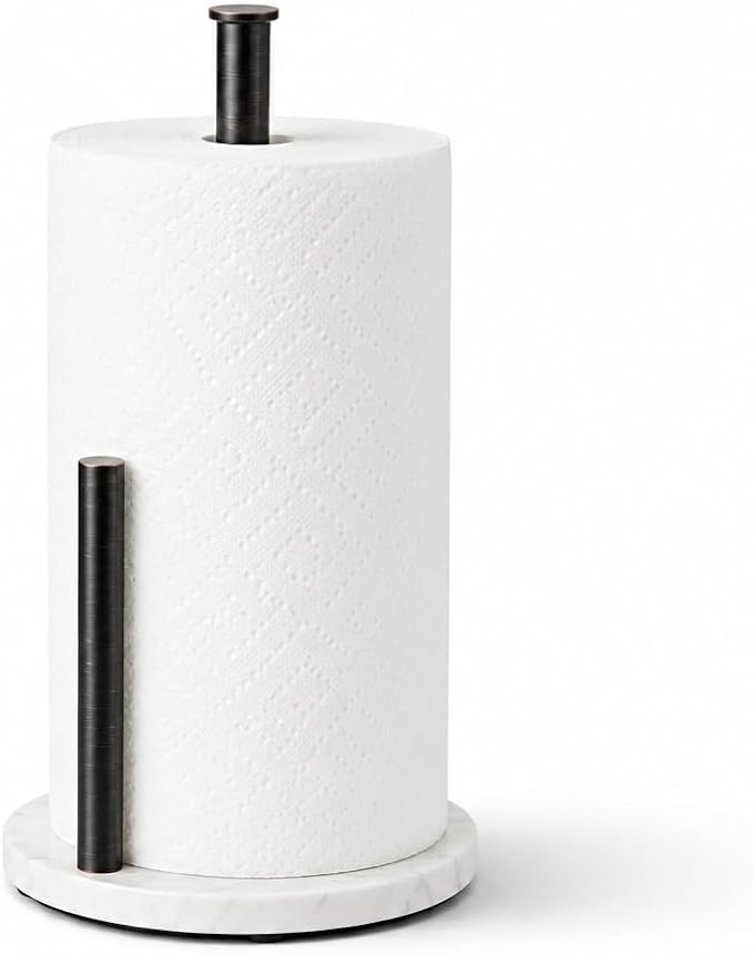 Oil Rubbed Bronze Paper Towel Holder,Stainless Steel Paper Towel Holder for Kitchen Roll Organize, Standard or Jumbo-Sized Roll Paper, Countertop Roll Dispenser with Marble Base