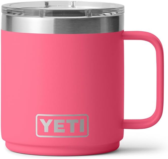 YETI Rambler 10 oz Ceramic Lined Stackable Mug, Vacuum Insulated, Stainless Steel with MagSlider Lid, Tropical Pink