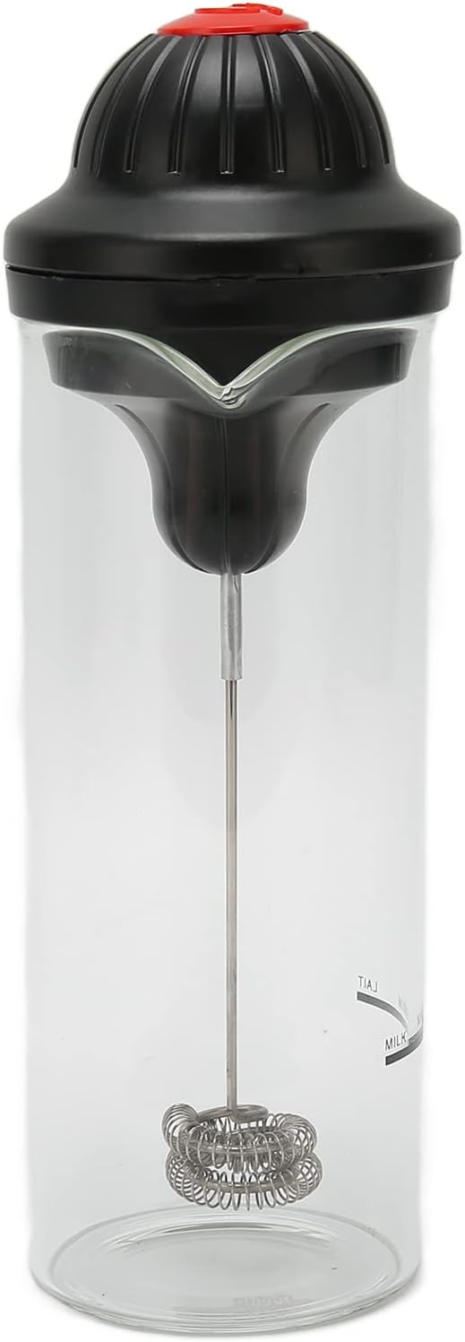 Handheld Milk Frother, Battery Powered Electric Handheld Milk Foam Maker with Heatproof Glass for Egg Cream Coffee